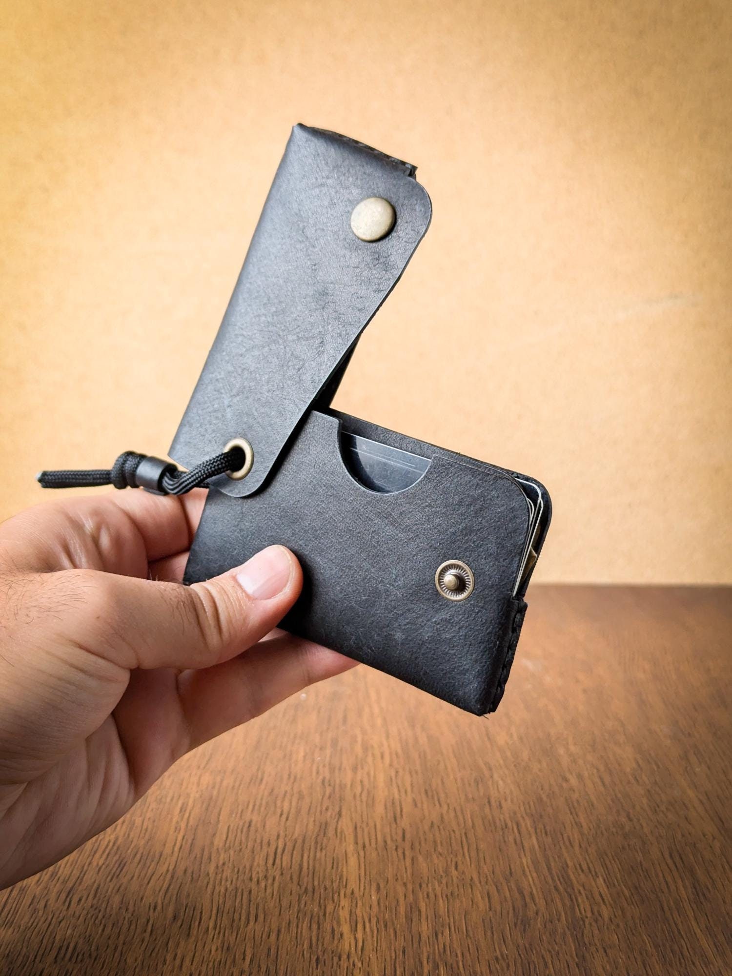 Black color Minimalist Leather Wallet Card Holder, Coins, Slim Minimal Small Leather Wallet, Gift, Men Women