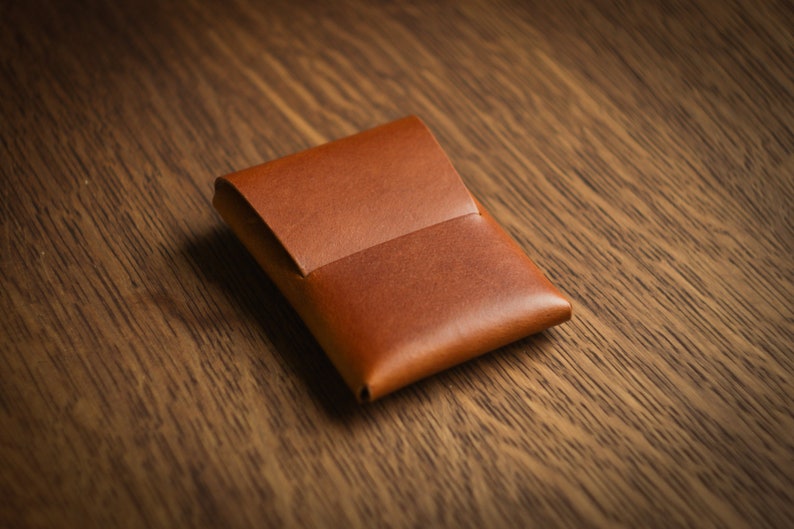Titular de la tarjeta de billetera de cuero minimalista, monedas, billetera de cuero pequeña minimalista delgada, regalo, hombres mujeres Cognac
