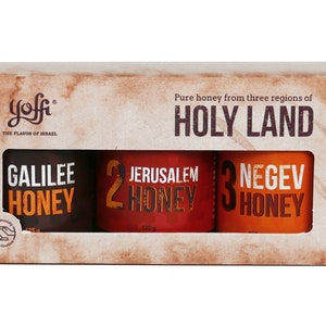 Israeli Pure Raw Wildflower Honey, Holy Land Gift Set (3 x 4.4 oz).