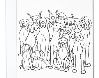 Crowd of Dogs Greeting Card - Great Danes, Weimaraners, Vizslas, German Short Haired Pointers, Labrador Retrievers, Beagles