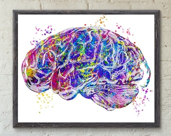 Gehirn Kunstdruck Abstrakt Aquarell Vintage Medizinische Kunst Arbeit, Kunst Büro Dekor, Arzt, Krankenschwester, Digitaler Download, Kunstdrucke, medizinische Geschenke