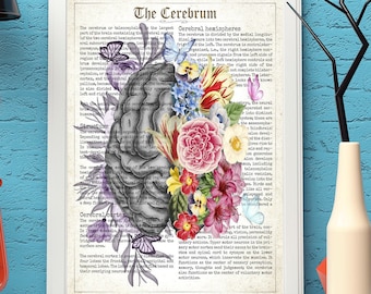 Brain Art Brain Print Poster Flower Anatomy Print Vintage Psychology Neurologist Gift Psychologist Gift Idea Medical Poster School Medical