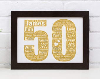 Personalized 50th Birthday, 50th Birthday Gift, 50th Birthday Poster, 50th Birthday Word Art, Custom Birthday Print