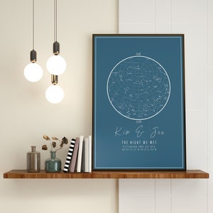 Carte du ciel personnalisée, personnalisée par date, carte des étoiles, cadeau d'anniversaire pour un couple, la nuit de notre rencontre, carte du ciel
