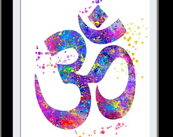 Aum Meditation Wall Art Print Akwarela Styl Święty Hindu Symbol OM Dekoracja ścienna Idealny prezent dla Joga Zen i Medytacja Studio