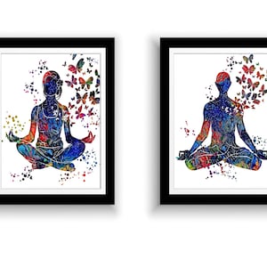Set of 2 Prints Yoga Wall Art Set Water Color Motivational Yoga Prints Set of 2 Prints Yogi and Yogini Prints His and Her Yoga Posters