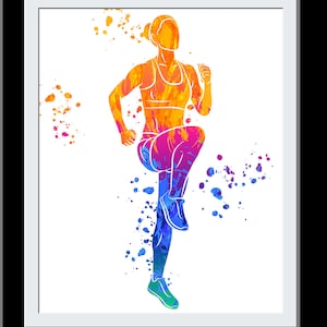 Female Girl Marathon Winner Art Runner Woman Watercolor Print Runner Woman Athlete Gift Poster Sports Running Gift Runners