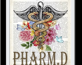 Pharmacy Art, Doctors Office Decor , PharmD with Flowers Print. Doctor of Pharmacy Gift, PharmD Student Graduation Gift idea, Pharmacist Art