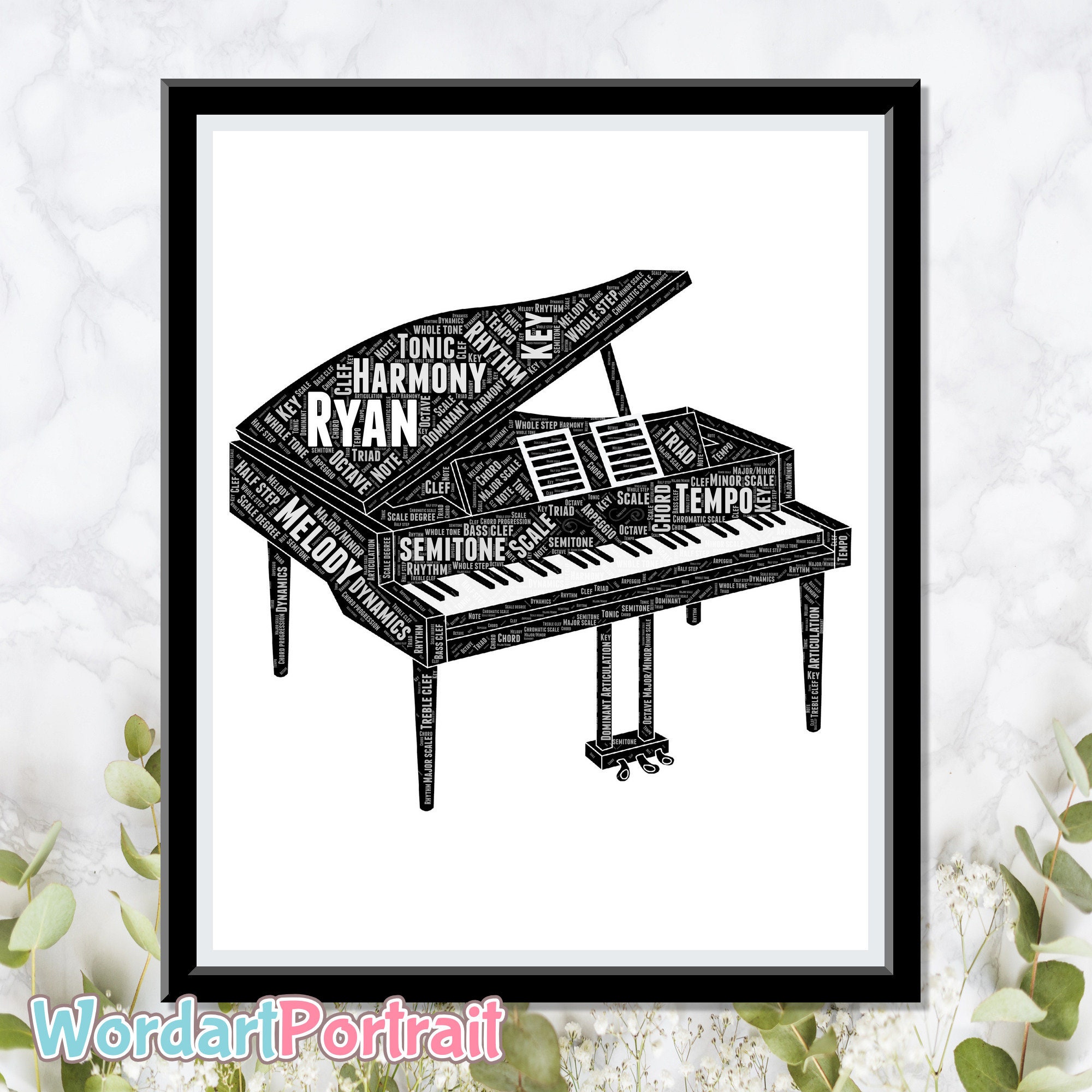 Personalized Grand Piano - Gift For Pianist - Piano Gift Word Art - Wall Room Decor Prints - Word Art Portrait - Custom Piano Print