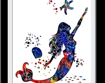 Mermaid Bathroom Decor Vibrant Wall Art for Bedroom Modern Artwork for Walls Colorful Mermaid Decor for Girl Room Art Wall Decor