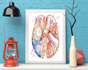 Aquarell Vintage Medizinisches Kunstwerk, Gehirn Kunstdruck Abstrakte Kunst Büro Dekor, Arzt, Krankenschwester, Digitaler Download, Kunstdrucke, medizinische Geschenke