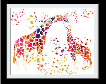 Cadeau pour papa girafe aquarelle peinture imprimer des beaux-arts imprimés pour les enfants Nursery Art Wall Art Wall Decor Art Home Décor Mur suspendu