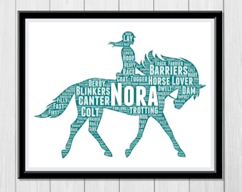Horse Gift - Personalize Gift for Horse Rider | Dressage Showjumping Event Equestrian Gifts Horse Lover Owner Horse Rider Wordle Wall Print