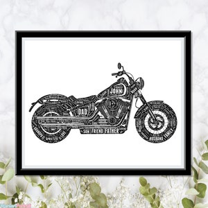 Harley Davidson Gift Harley Davidson Print Motorcycle Personalize Gift Picture Wall Art Print - Dad Gifts For Him Rider Racer Word Cloud