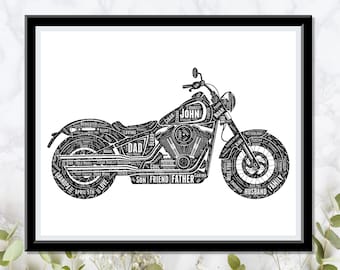 Harley Davidson Gift Harley Davidson Print Motorcycle Personalize Gift Picture Wall Art Print - Dad Gifts For Him Rider Racer Word Cloud