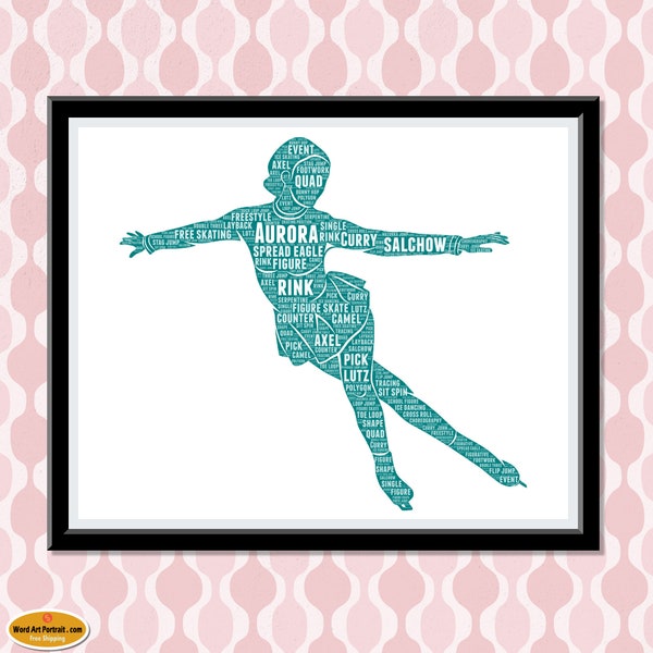 Gepersonaliseerde kunstschaatsen cadeau voor schaatsers schaatsen geschenken voor dochter zus vriendin Word Cloud Art Wall Room Prints