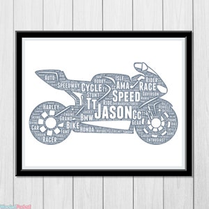 Personalized Motorcycle Gift Biker Wall Art Print - Dad Gifts For Him Motorbike Rider Racer Gift Motorcycle Club Ride Word Art Print Wordle