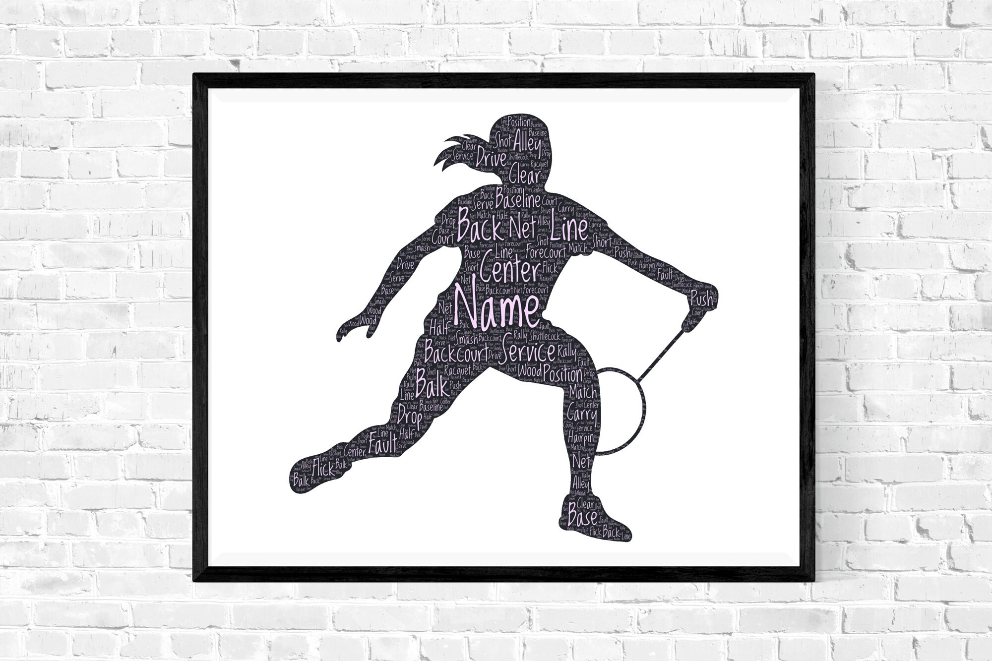 Badminton Personalized Wall Art - Female Badmintion Gift - Girl Word Cloud Typography - Gifts for Daughter Mother Sister Wife Girlfriend - Personalized