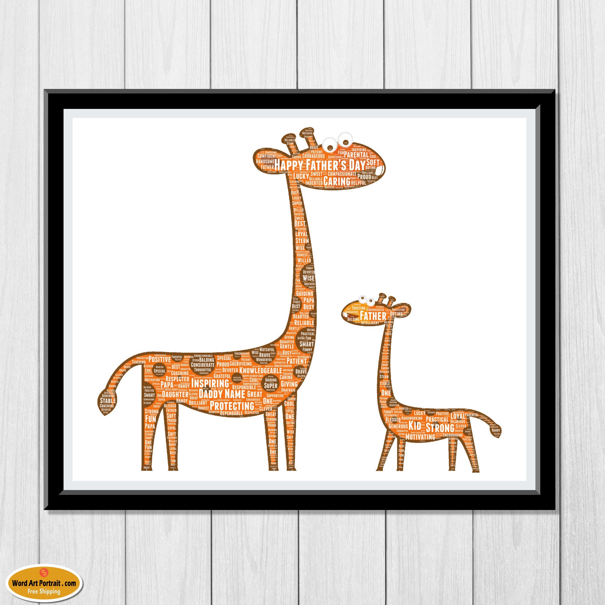 Personalized Fathers Day Gift - Giraffe Daddy and Baby gifts - Gift for Dad - Son Gifts - Daughter Gifts - Custom Wall Decor