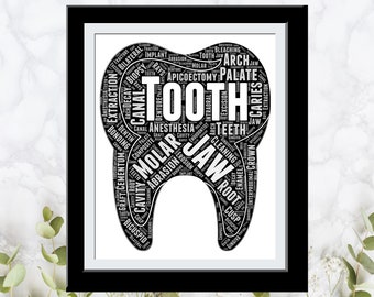 Tooth Personalized Word Art Gift Dental Office Wall Decor Gift Idea Teeth Denture Print Art WordArt Tooth Gift for Dentists