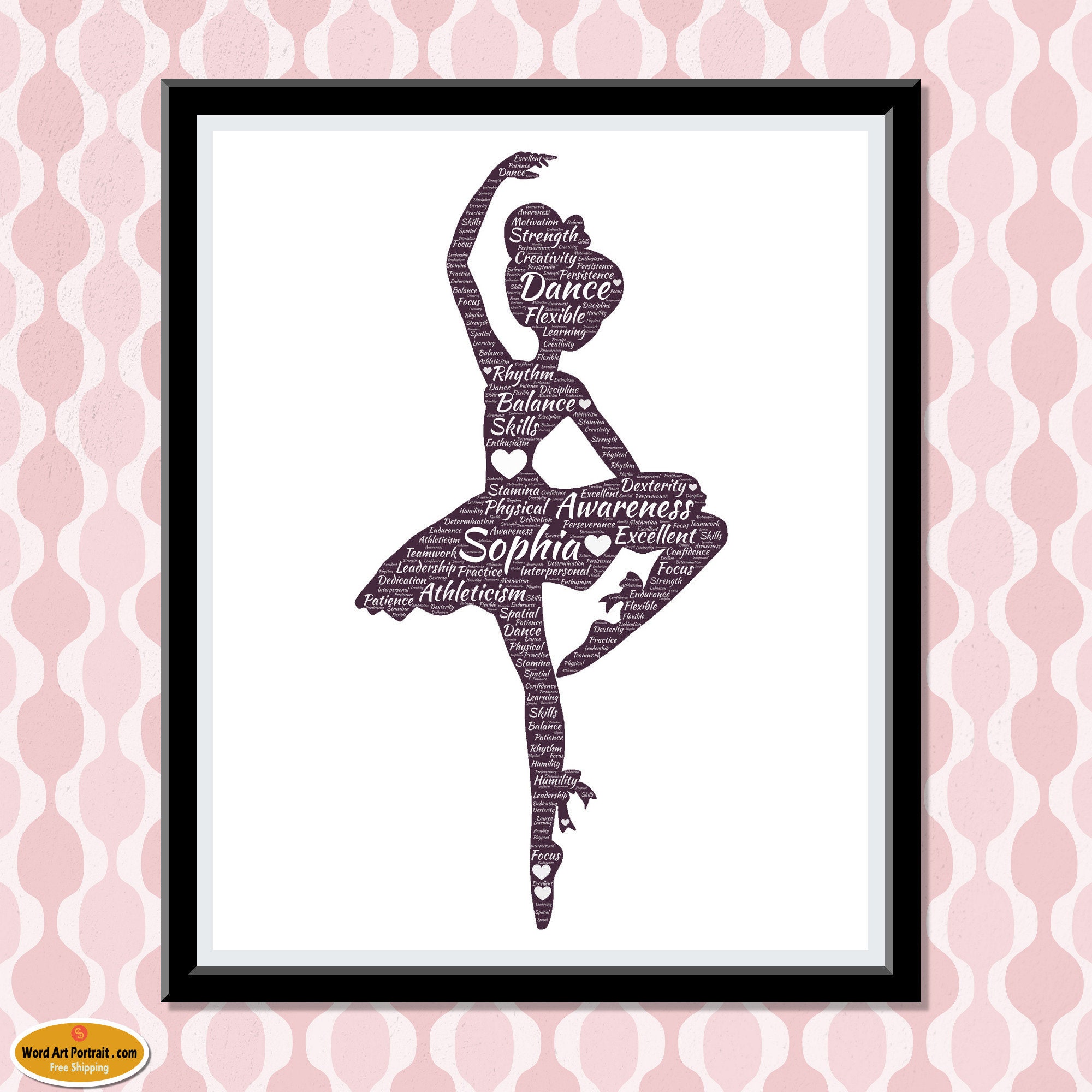 Ballerina Wall Art Print - Ballet Dance Girl Word Art- Gift for Ballerina - Personalized Wall Decor