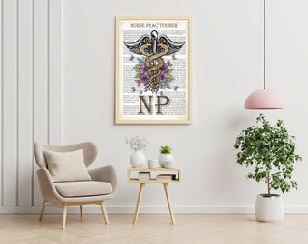 Regalo de enfermera practicante, NP con impresión de flores, enfermera registrada, regalo de apreciación de enfermera, regalo de graduación de NP, impresión de enfermera, decoración de enfermera