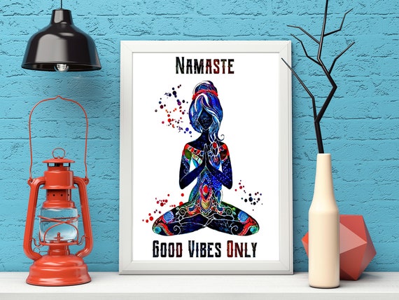 Namaste Yoga Art Good Vibes Print Yogini Lotus Pose Yoga Print