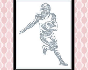 Personalized Football Wall Art Decor - Gift  For Son, Dad, Uncle Brother Husband - Word Wall Art Room Prints