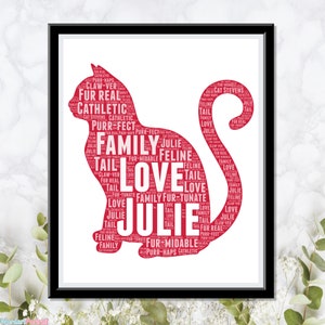 Personalized Cat Gifts, Cute Cat Lovers Gifts, Wordle Art Wall Room Decor Prints Crazy Cat Meow Lady Gift Pets Mum Mom Dad Owner Print Gifts