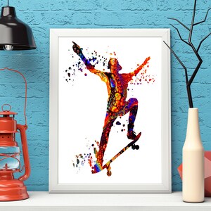 Skateboarder Watercolor Print Skateboard Street Sport Art Wall Art Wall Decor Boys Girls Room Home Decor Nursery Skateboarding Wall Art