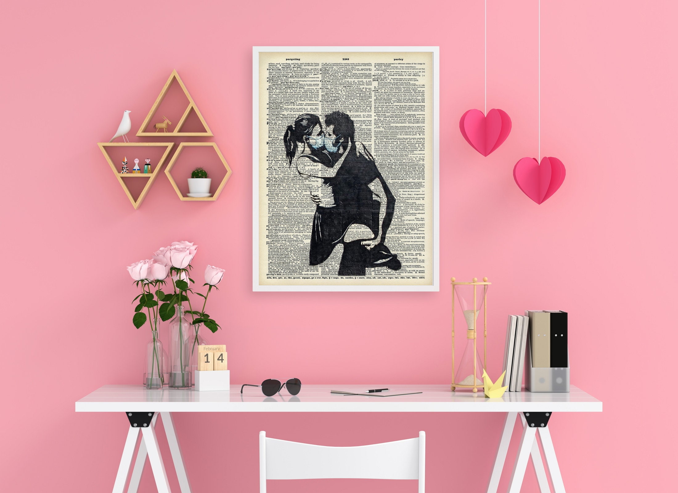 Banksy Wall Art - Dictionary Art - Boy and Girl in mask kissing each other - Valentine Gift - Anniversary gift - Vintage Wall Decor