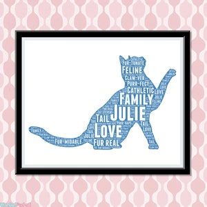 Personalized Cat Lovers Gifts Word Cloud Art Wall Room Decor Prints Crazy Cat Meow Lady Gift Pets Mum Mom Dad Owner Print Gifts