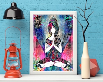 Studio de yoga Murale Décoration De méditation Affiche Art mural Yogini Namaste Lotus Pose Aquarelle Impression Yoga Inspiration Art Décoration murale