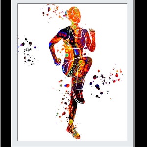 Athlete Gift Poster Sports Running Gift Runner Woman Watercolor Print Runner Woman Female Girl Marathon Winner Art Runners