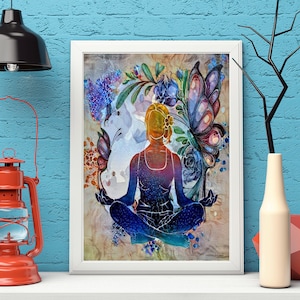 Yoga Art, Yogi, Yoga Poster, Yoga Pose, Yoga Print, Yoga Woman Watercolor, Yoga Studio, Sukhasana Pose, Yoga Wall Decor, Yoga Gift, Yoga