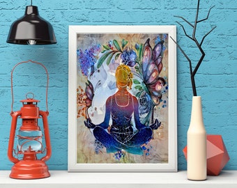 Yoga Art, Yogi, Yoga Poster, Yoga Pose, Yoga Print, Yoga Woman Watercolor, Yoga Studio, Sukhasana Pose, Yoga Wall Decor, Yoga Gift, Yoga