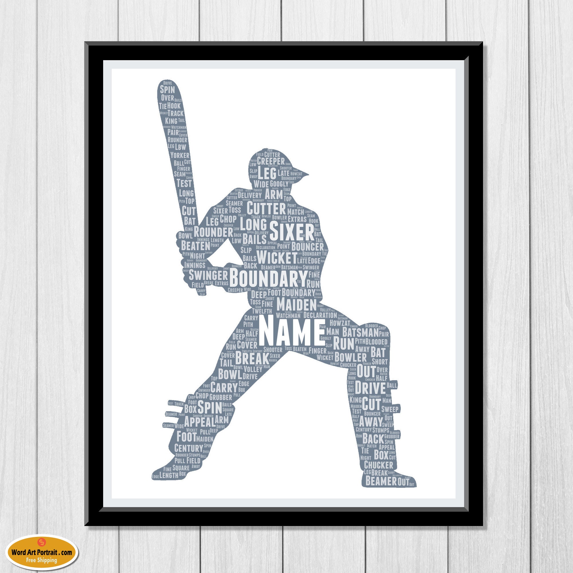 Personalised Cricket Batsman gift- cricket gift for men - Cricketer Wall Art Decor - For Dad- Son- Brother- Him - Custom