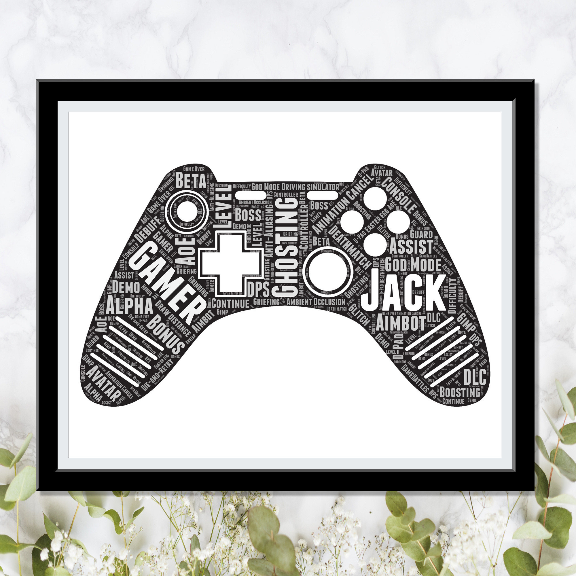 Gamer Room Decor- Gamer Gift - Game Controller Wall Art - Gift For Video Games Player Gaming - Personalized Word Wall Art Wall Prints Wall Art