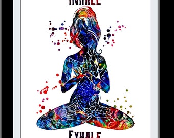 Inhale Exhale Yoga art Good Vibes Print Yogini Lotus pose Namaste Yoga Print Spiritual Wall Art Wall Decor Meditation Yoga zen art