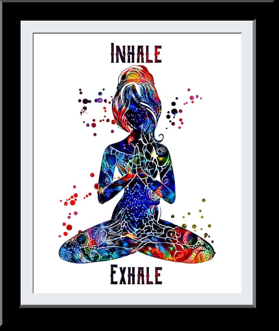 Inhale Exhale Yoga Art Good Vibes Print Yogini Lotus Pose Namaste