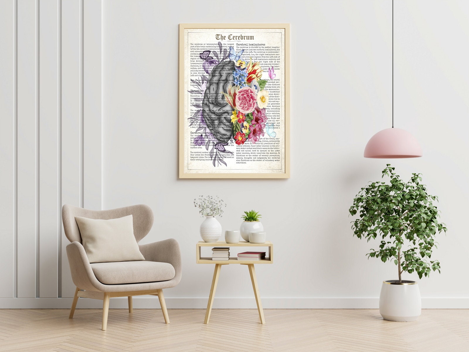 Brain Art Flower Anatomy Print Vintage Psychology Neurologist | Etsy