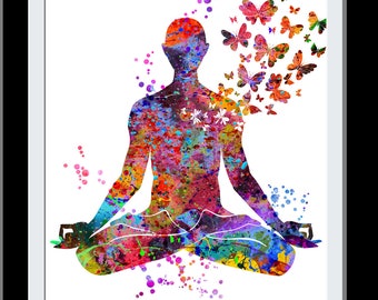 Yoga Masculino Namaste Kriya Yoga Asana Yoga Studio Lotus Pose Acuarela Yoga Print Wall Art Poster Arte Inspirador Decoración de pared Decoración del hogar