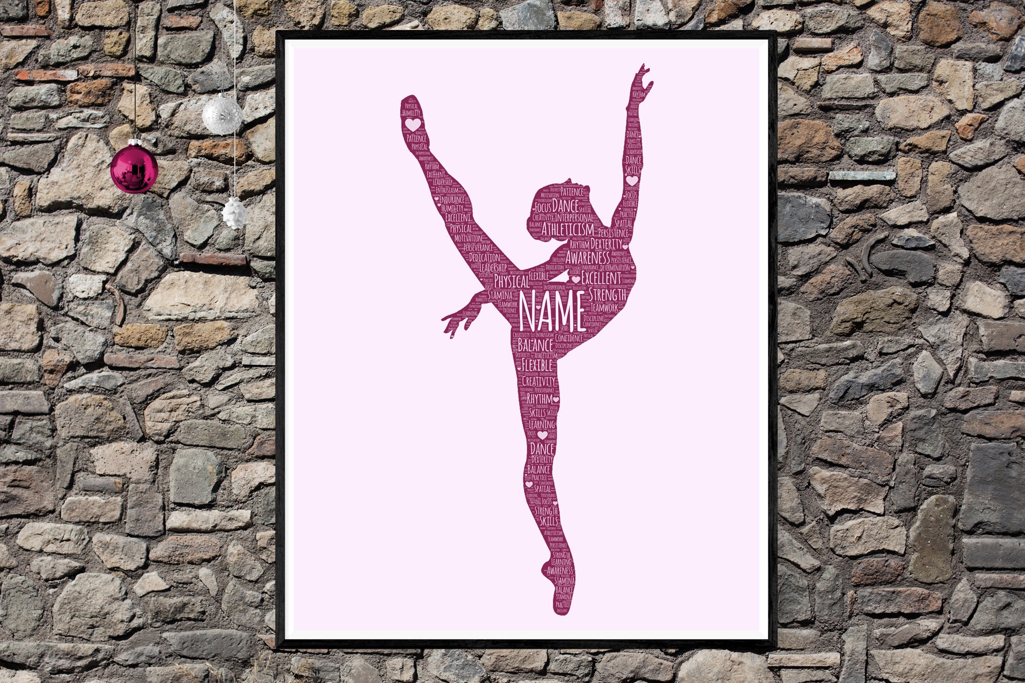 Personalized Ballerina - Ballet Word Art Print - Ballet Dance Girl poster- Word Cloud Typography - Gift for Girl Ballerina - Custom Word Art Portrait