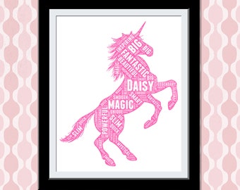 Unicorn Print Gift Personalize Unicorn Picture Poster, Unicorn decor, Unicorn Girls Room Decor Unicorn Wall Art, Unicorn Birthday Print