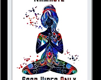 Namaste Yoga art Good Vibes Print Yogini Lotus pose Yoga Print Spiritual Wall Art Wall Decor Meditation Yoga Yoga goddess zen art