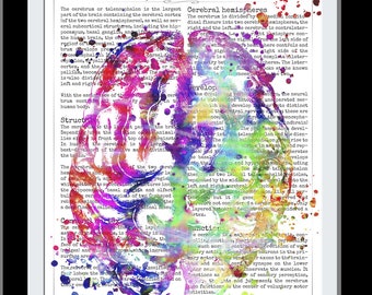 Brain Art Poster Cerebrum Anatomy Watercolor Print Psychology Neurologist Psychologist Gift Idea Medical Poster,Med School Medical Decor