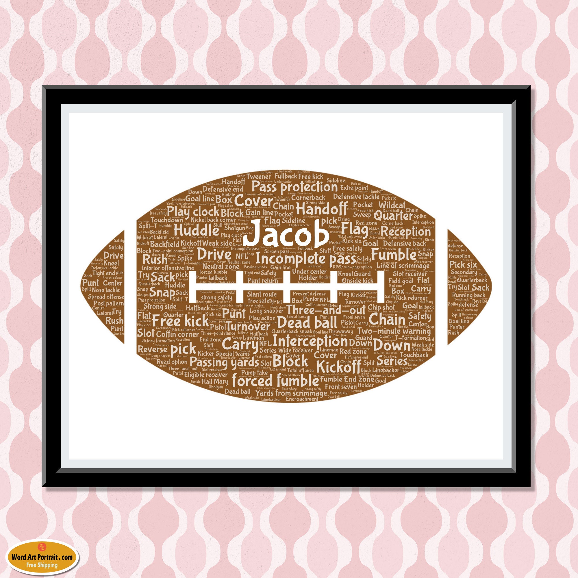 Personalized NFL Football - Wall Art Decor - football Gift For Son - - Dad- Uncle Brother Husband - Word Wall Art Room Prints