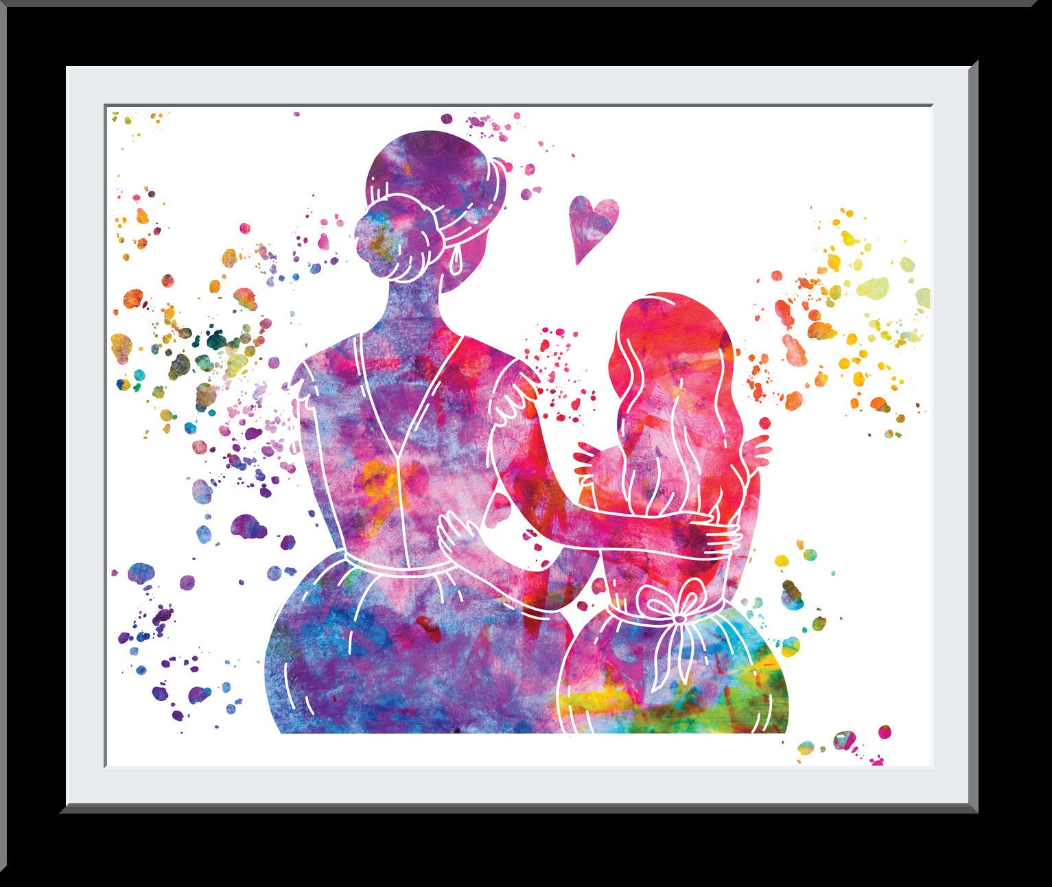 Mother and Daughter Watercolor Art Mother's Day Line Art Etsy