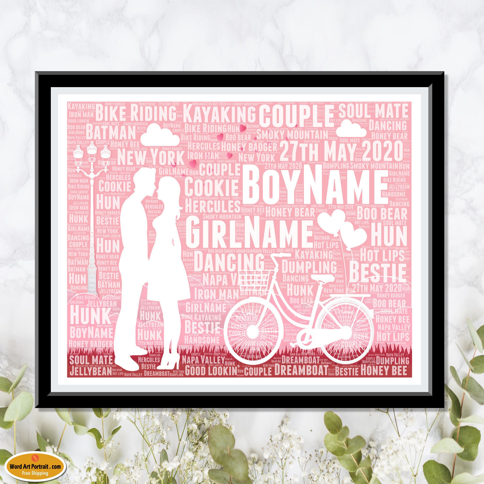 Personalized Boyfriend gift - Girlfriend Anniversary Gift - Gift for Couples - Soulmates Custom Word Cloud Art Wall Room Prints Valentine