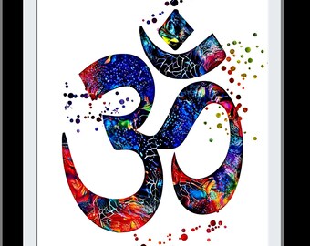 Aum Meditation Wall Art Print Akwarela Styl Święty Hindu Symbol OM Dekoracja ścienna Idealny prezent dla Joga Zen i Medytacja Studio